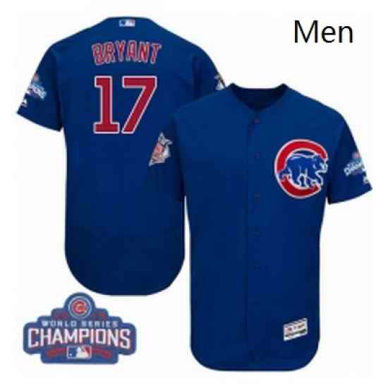 Mens Majestic Chicago Cubs 17 Kris Bryant Royal Blue 2016 World Series Champions Flexbase Authentic MLB Jerseyic